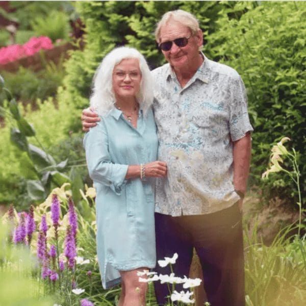 Tom Boyd and Sandi Burdick in a garden